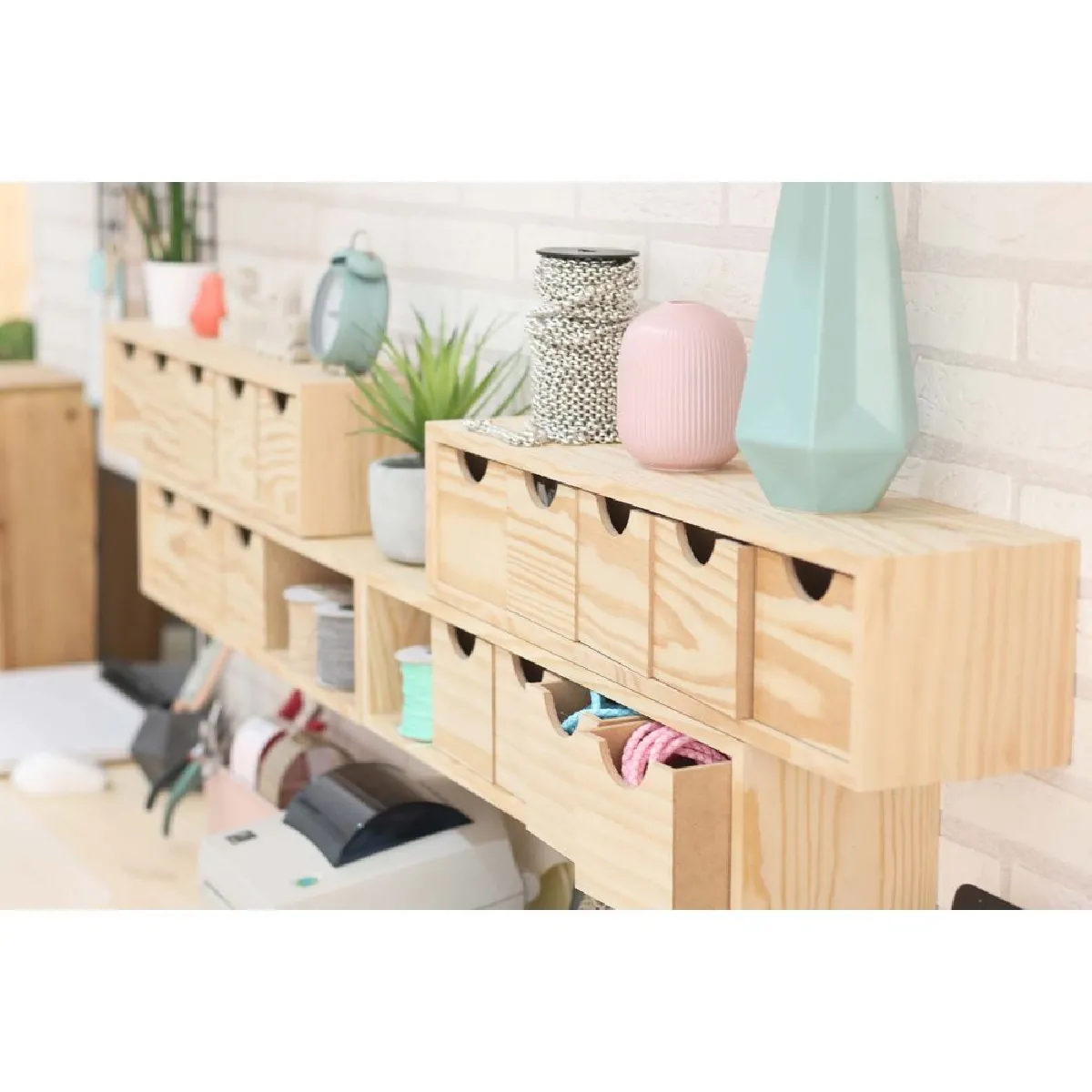 ASTIGARRAGA Mini Rangement Bloc en Pin Brut - 5 Tiroirs