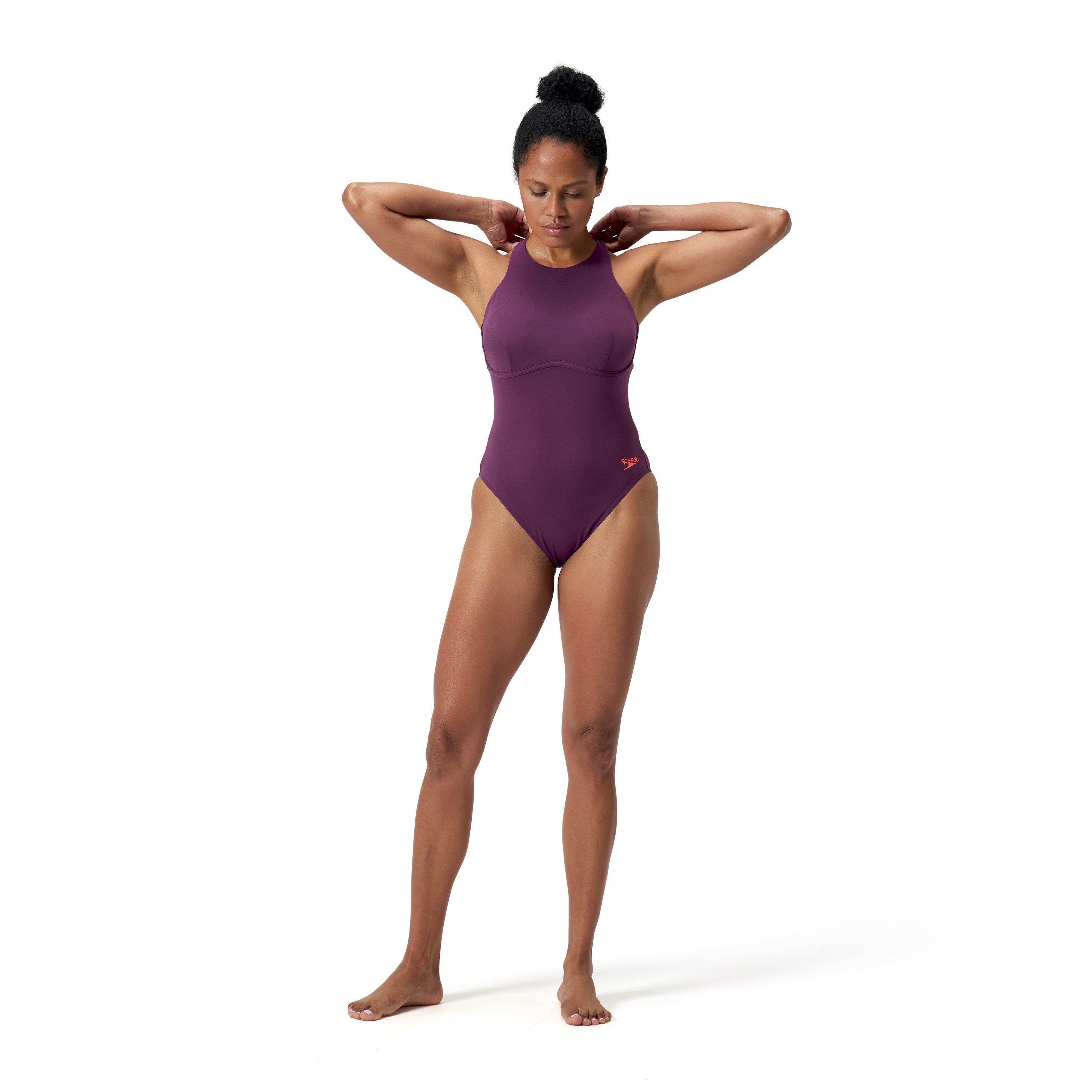 Speedo Womens Racer Zip Swimsuit With Built In Swim Bra