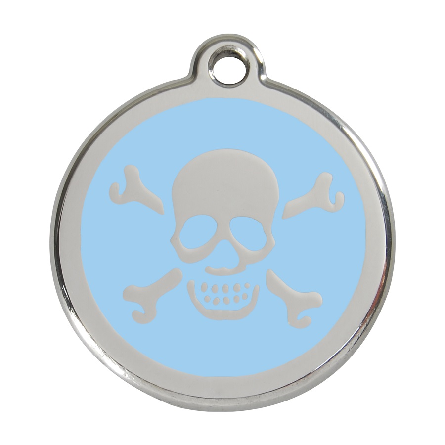 Placa de identificação para cães em aço inoxidável esmaltado com osso cruzado azul claro