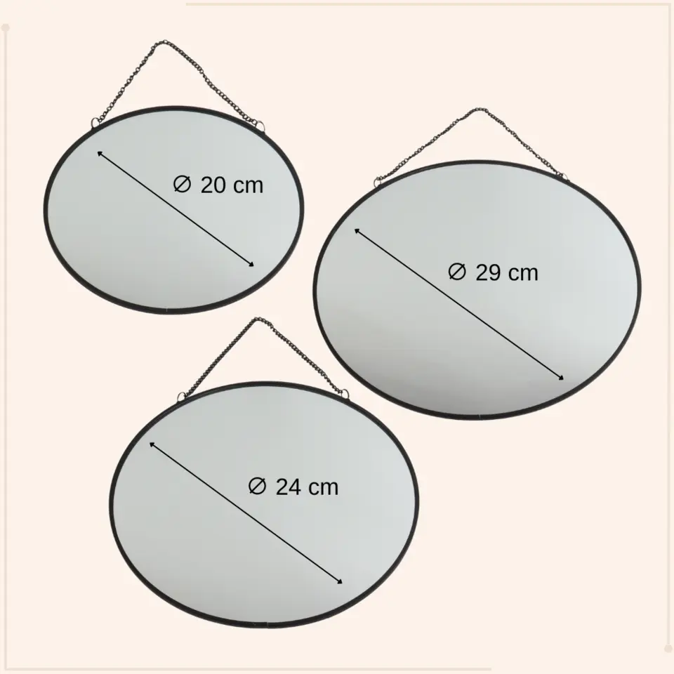 MISOU Spiegel Set van 3 Rond Zwart Metaal Wandspiegel