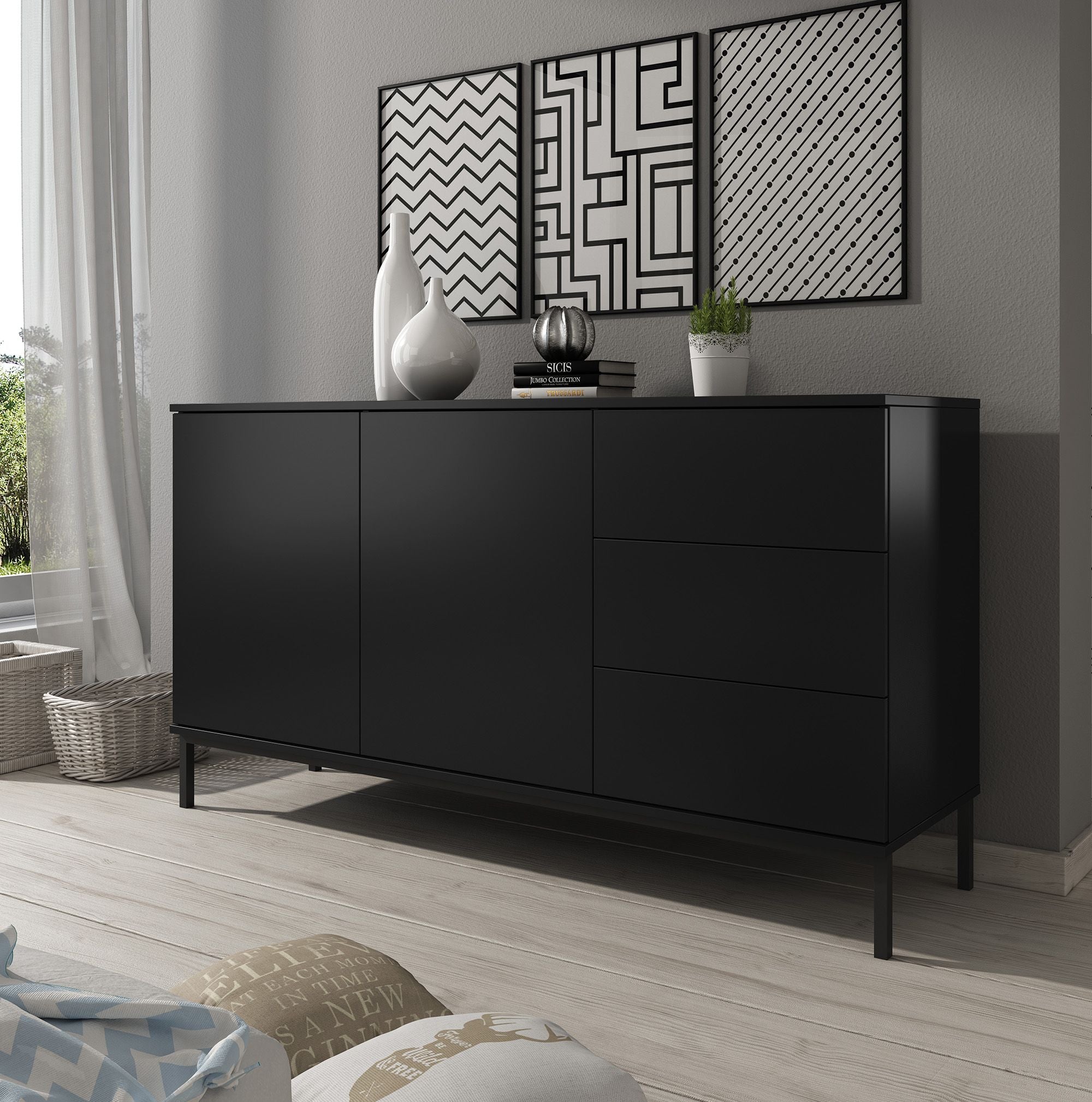 Queen - Dressoir - Zwart - 150x41x80 cm