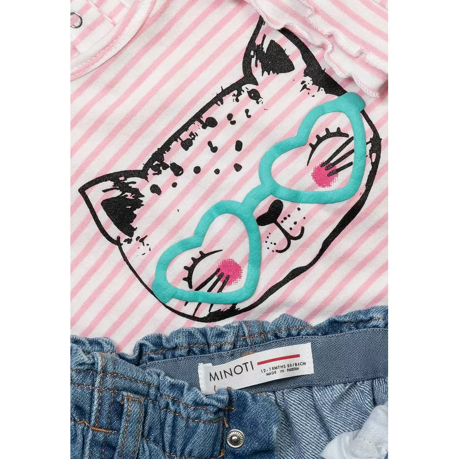 MINOTI Shorts und T-Shirt im Set RosaDenim-Hellblau