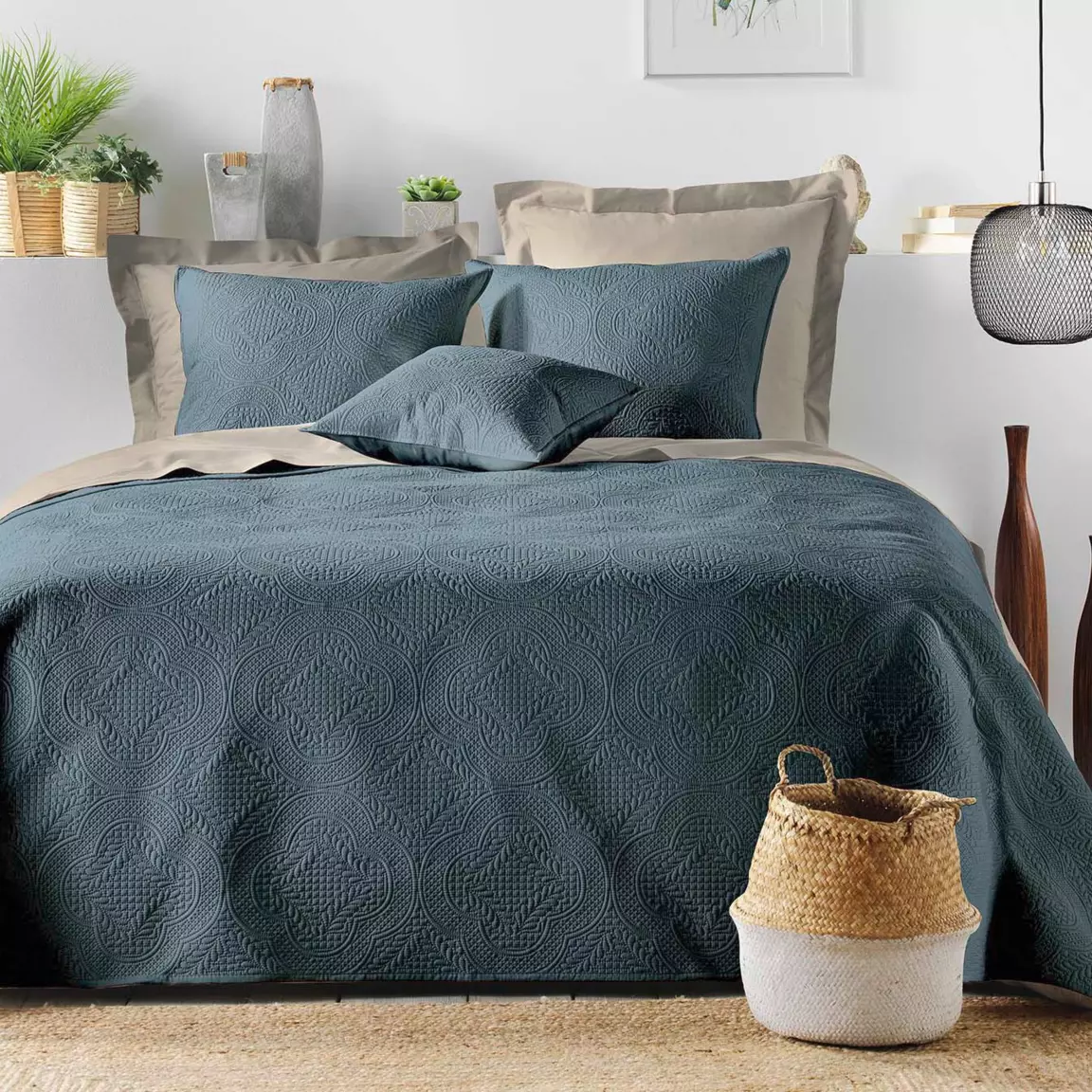 Housse de coussin carrée microfibre (40 x 40 cm) Romane Bleu canard
