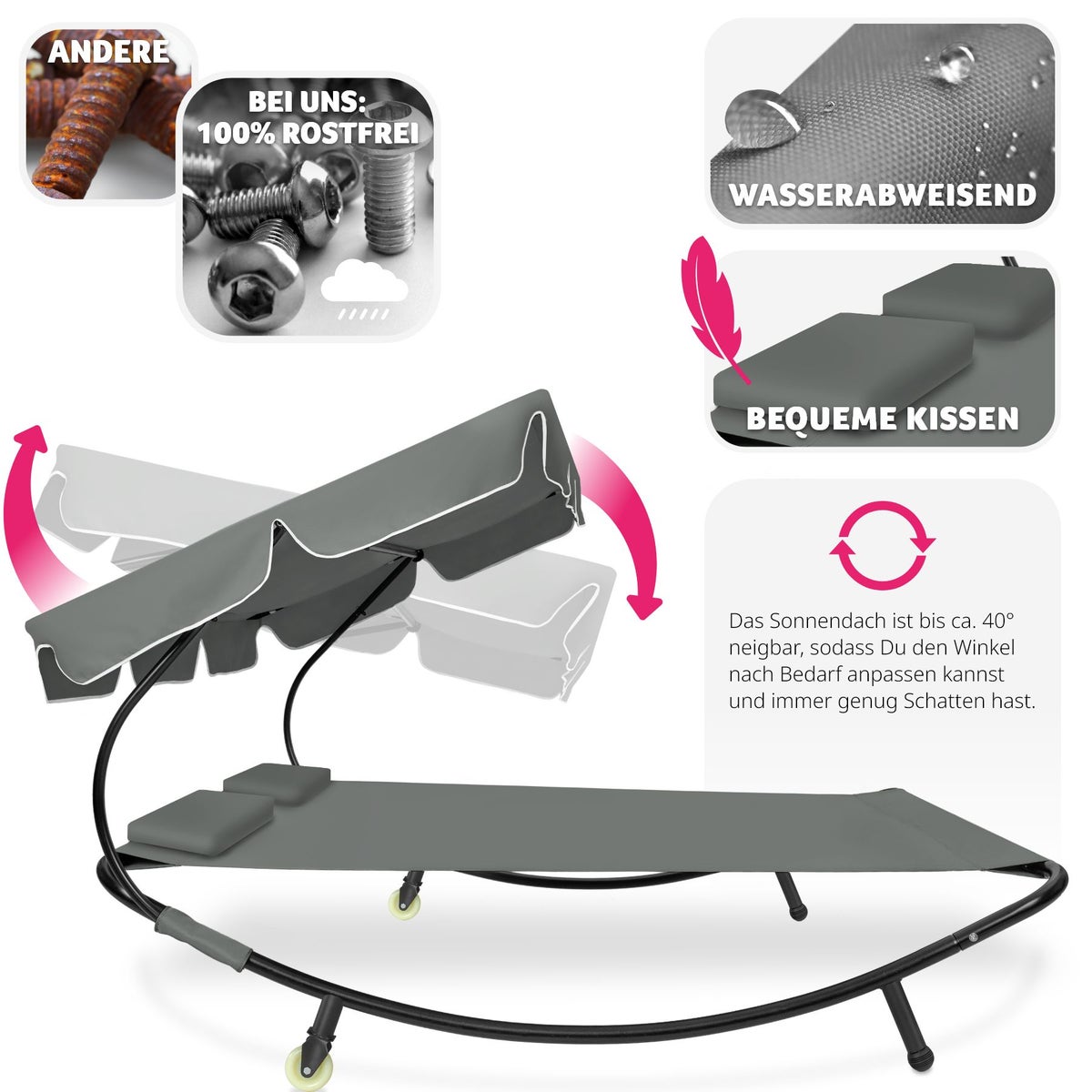 tectake Livorno tuinligstoel voor 2 personen, 215 x 183 x 150 cm