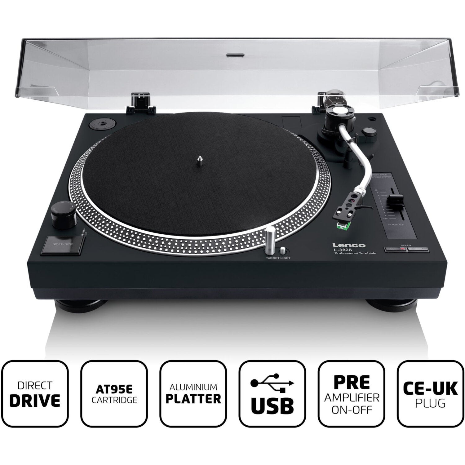 Lenco L-3828BK DJ-draaitafel met USB encoding