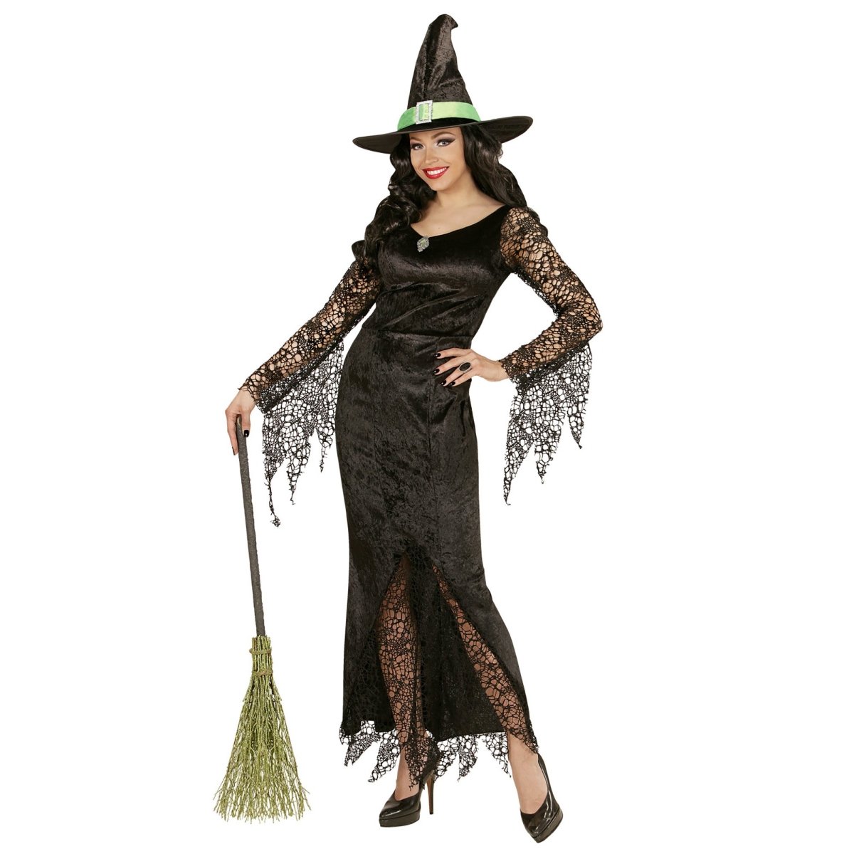 Halloween Jurk Zwart Dames Heks Kant