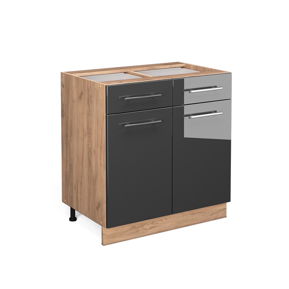 Vicco Schubunterschrank Küchenschrank Küchenmöbel Fame-Line Eiche Anthrazit modern 80 cm Küche Einbauküche Drehtür Schublade Einlegeboden Blende Küchenzeile Hochglanz