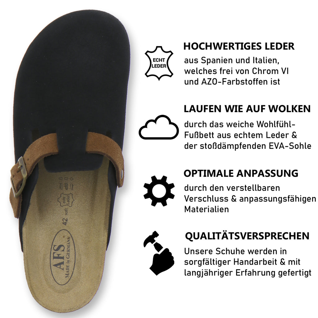 Clogs Herren Leder schwarz Velour
