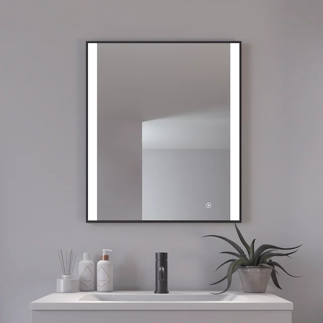 Loevschall Badspiegel »Libra Quadratisch, Badzimmerspiegel mit LED Beleuchtung« Touchpanel für Lichtsteuerung, Dimmbar Spiegel, Dänisches Design