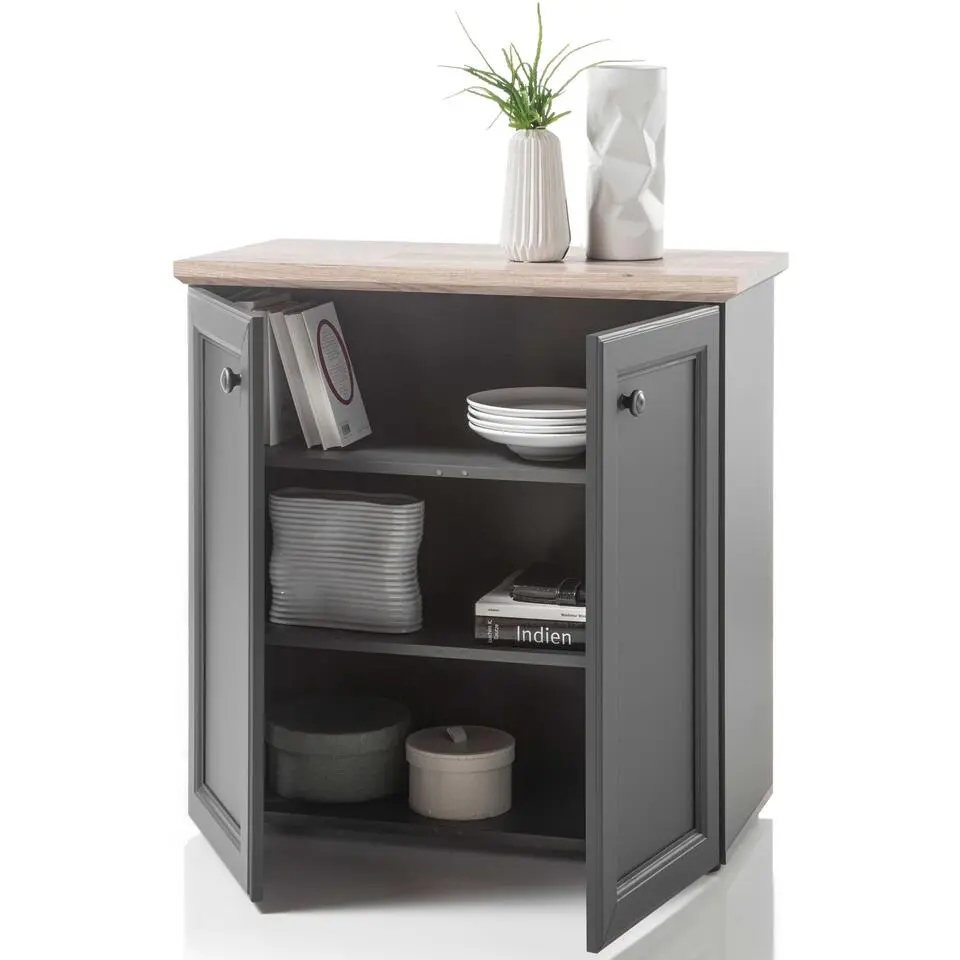 Bijzetkastje Norah 82cm met 2 deuren - grijs/bruin