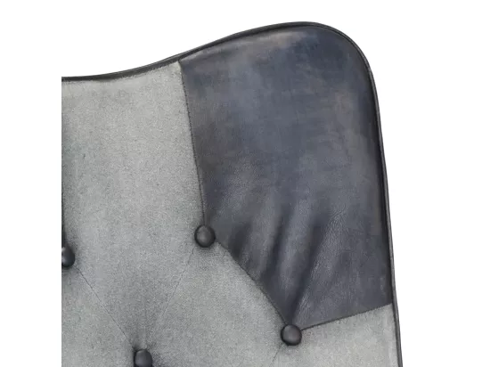 Fauteuil avec repose-pieds Gris Cuir véritable et toile