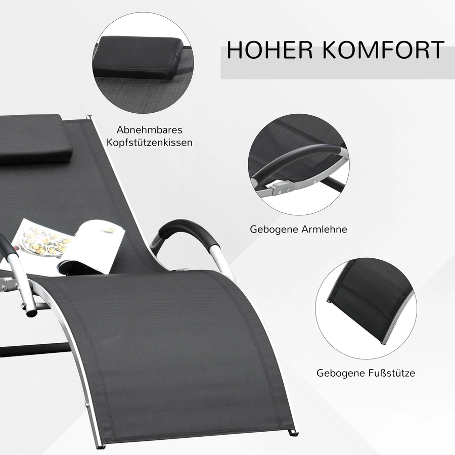 Outsunny Gartenliege mit Kissen schwarz