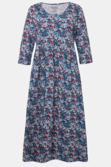 Jerseykleid, Blüten, A-Linie, Rundhals, 3/4-Arm