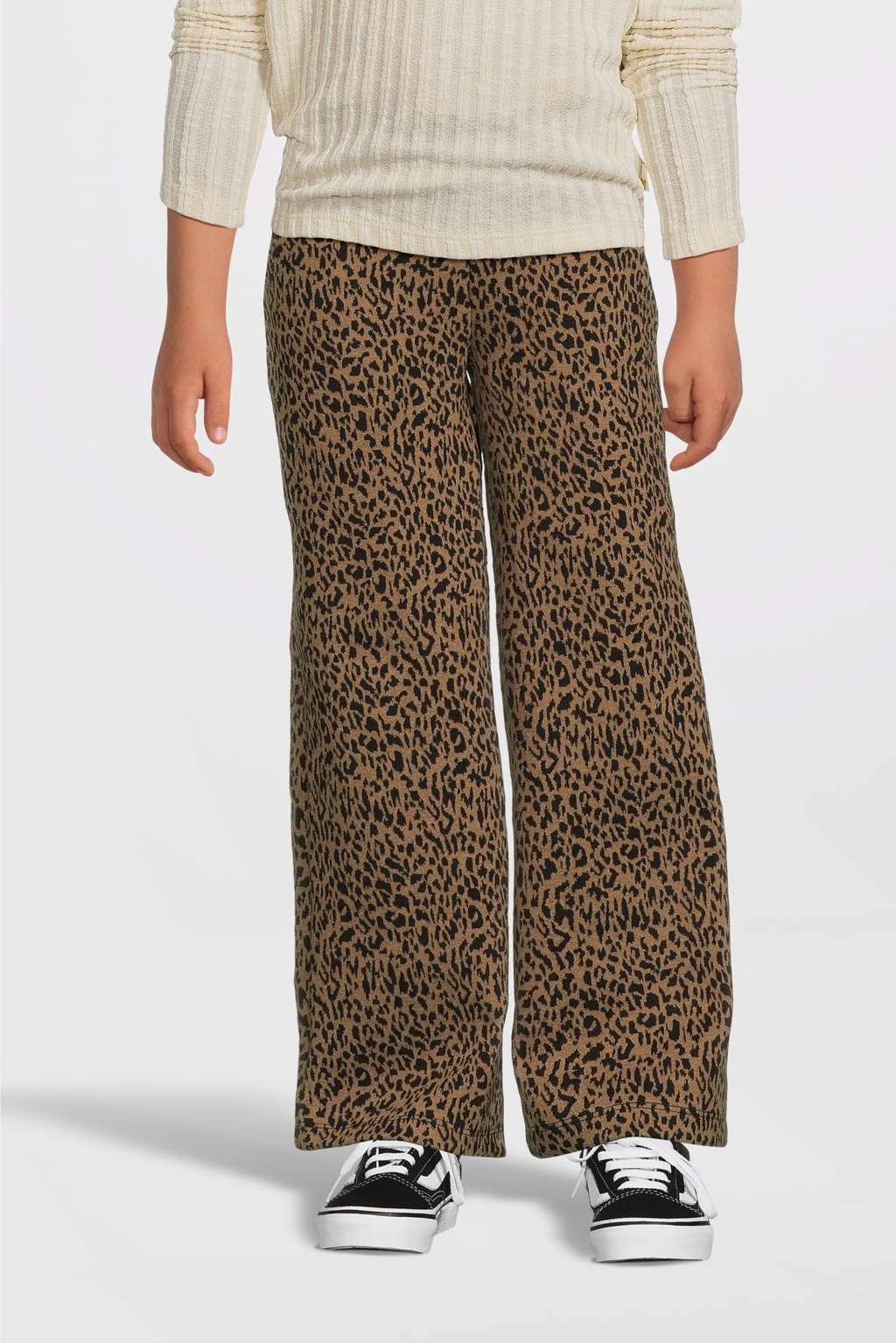 Moodstreet straight fit broek Belle met all over print lichtbruin/zwart