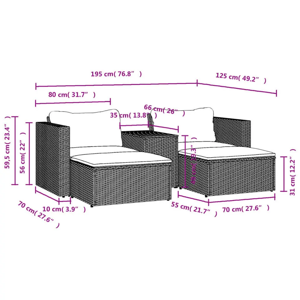 vidaXL - Loungeset - Grijs - Poly rattan