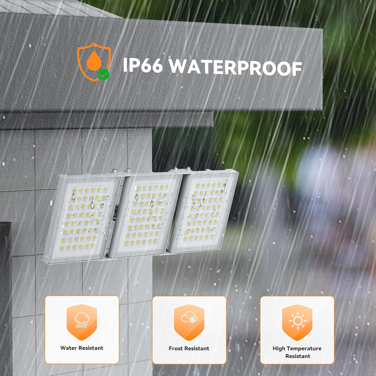 SOLLA-2025 Lite 480W LED Außenflutlicht, 48000LM, 6000K Tageslichtweiß IP66 Wasserdicht, 3 Köpfe Verstellbares Außen-Sicherheitsbeleuchtung für Parkplätze, Höfe, Spielfeld-Grau