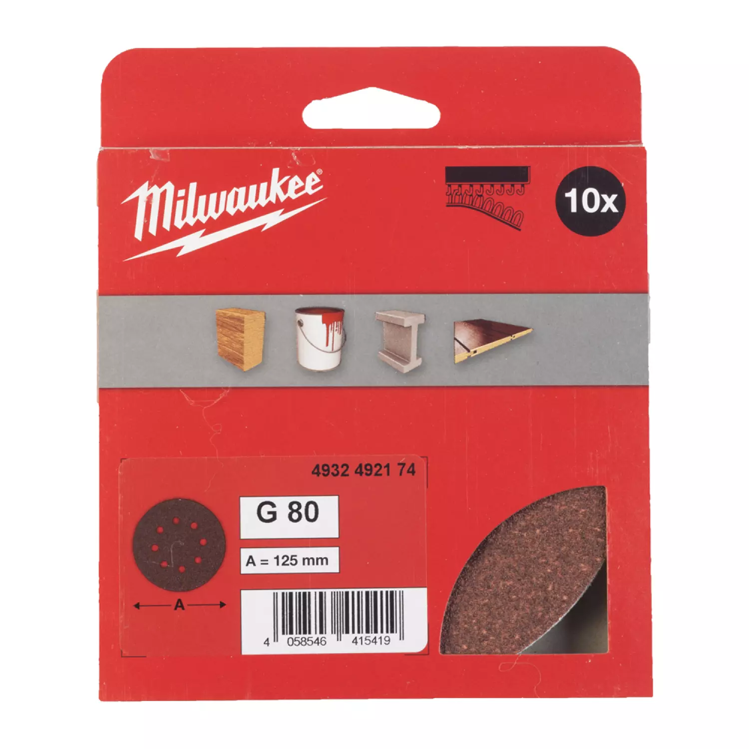 Milwaukee 4932492174 Schuurpapier voor vlakschuurmachines 125/8 HL G80 (10st)