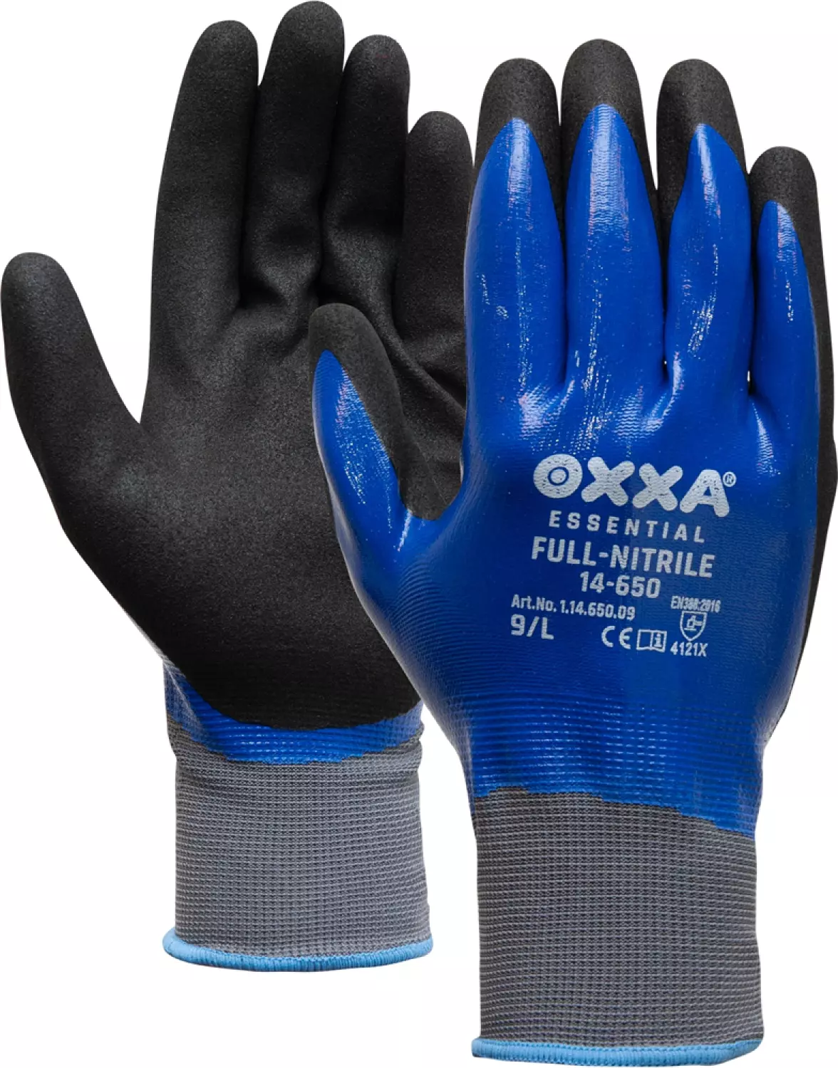 Oxxa 14-650 Full-Nitrile Werkhandschoenen - Zwart/Blauw - 10/XL