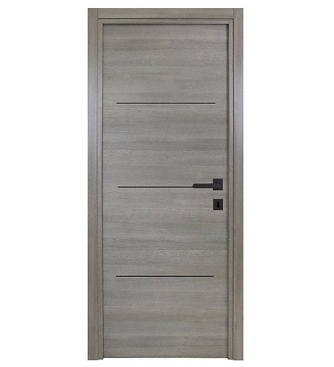 Bloc-porte Triaconta gris clair insert noir H.204 x l.63 cm, poussant gauche