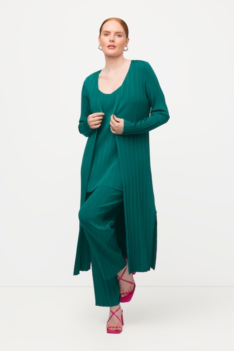 Strickjacke, Feinripp, offene Form, V-Ausschnitt