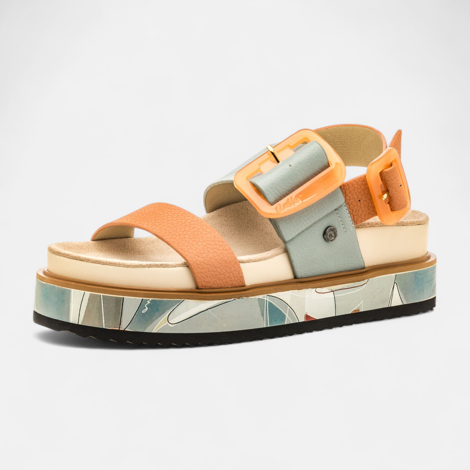 Sandales à talon compensé Femme en cuir bleu