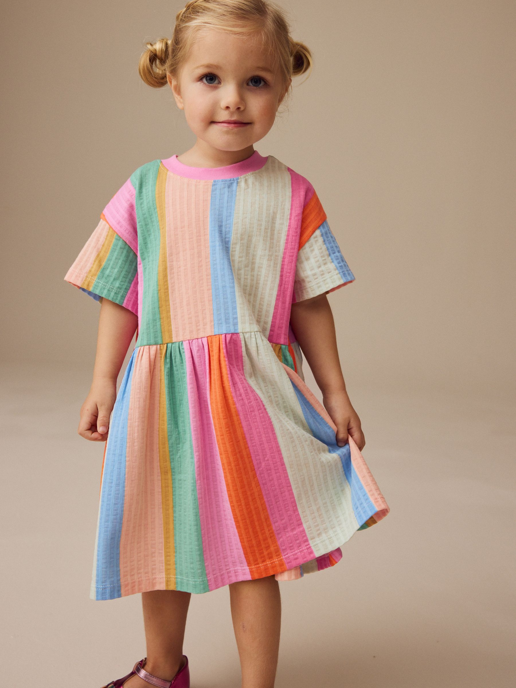 Regenboogstrepen - Zomerjurk met korte mouwen (3mnd -7jr)