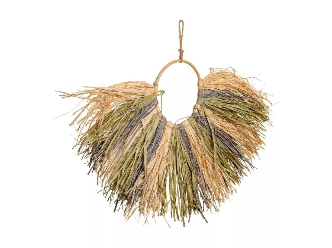 Collier décoratif mural en fibre naturelle marron 19x02x15h