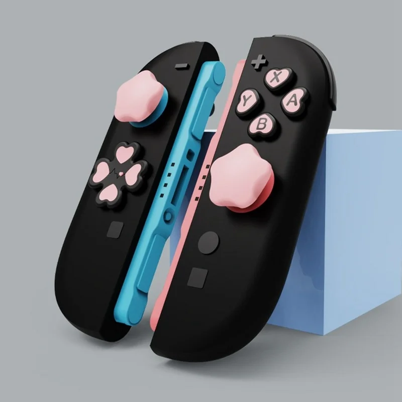 (7er Set) Silikon Joystick Caps und Button Sticker Aufkleber für Nintendo Switch 2 Controller - Pink / Schwarz