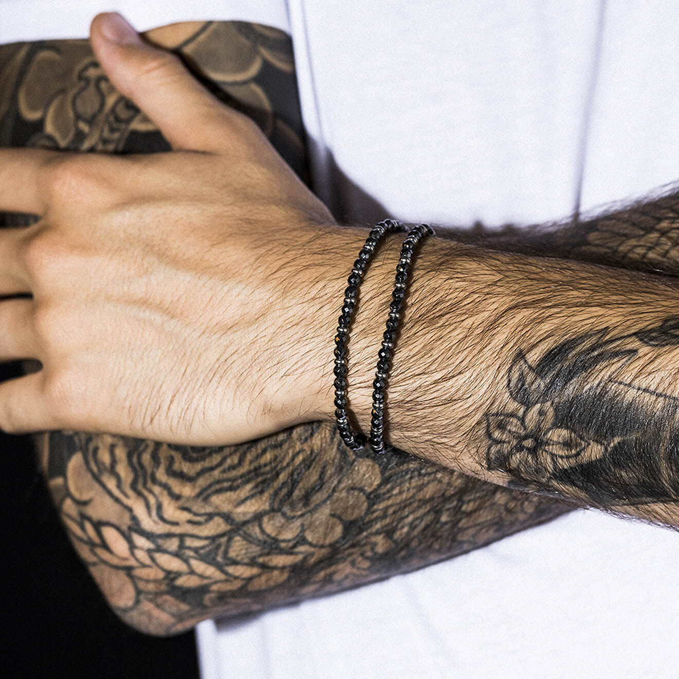 Jacobson Bracelet double Henry en Acier & Perles grises