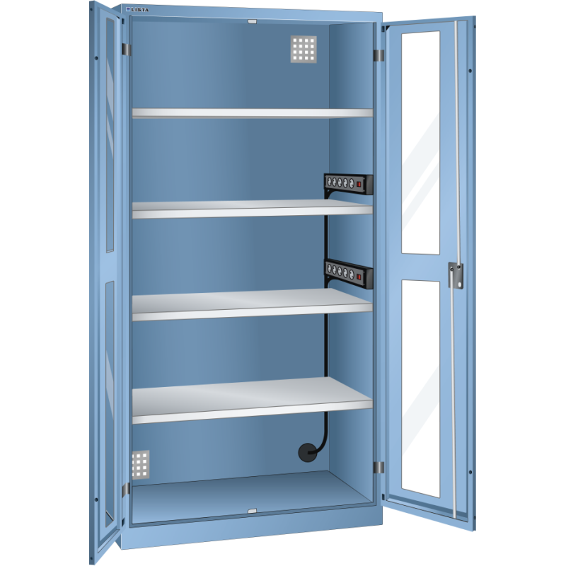 LISTA - Armoire charge batterie H 195 x L 100 x P 58 cm - 2 rampes électriques de 5 prises (230V) sur la paroi latérale