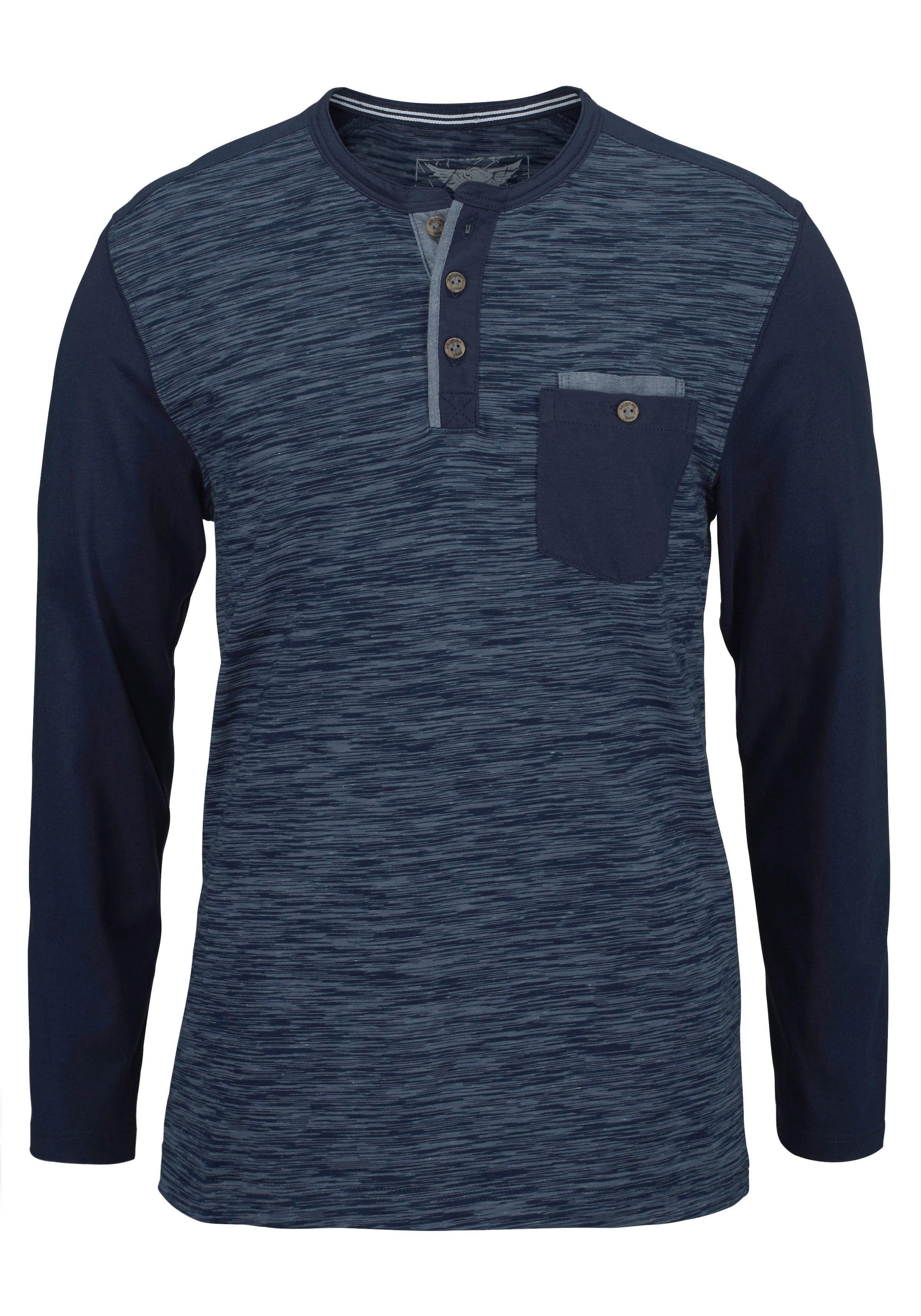 Arizona Longsleeve , Langarm,  melierte Optik,  Rundhalsausschnitt mit Knopfleiste
