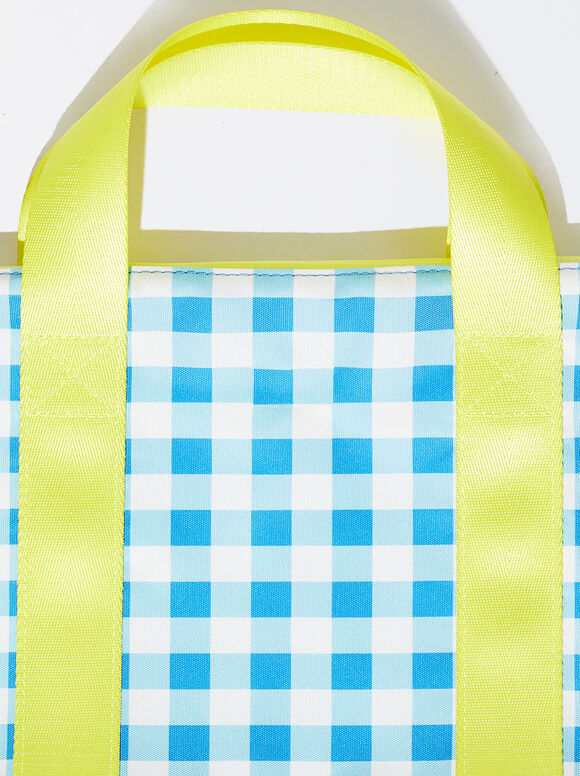 Bolsa tote personalizável com estampa xadrez vichy - Azul