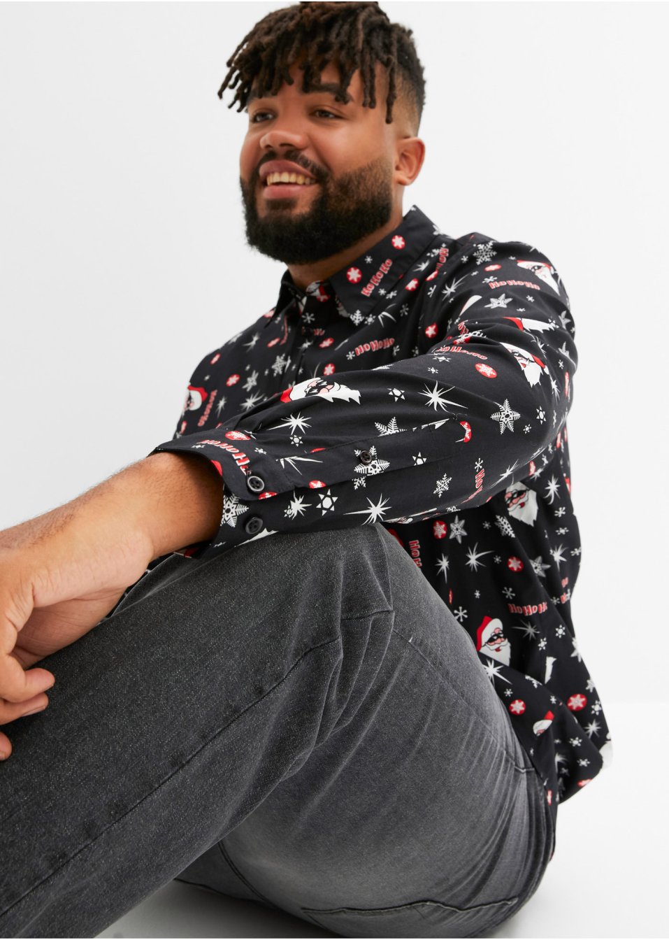 Chemise manches longues avec imprimé de Noël, Slim Fit