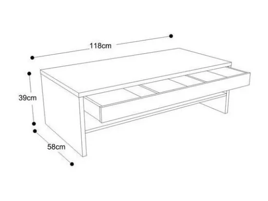 Table basse TRIGO blanc - 1 tiroir avec compartiments - 118 x 58 x 39 cm