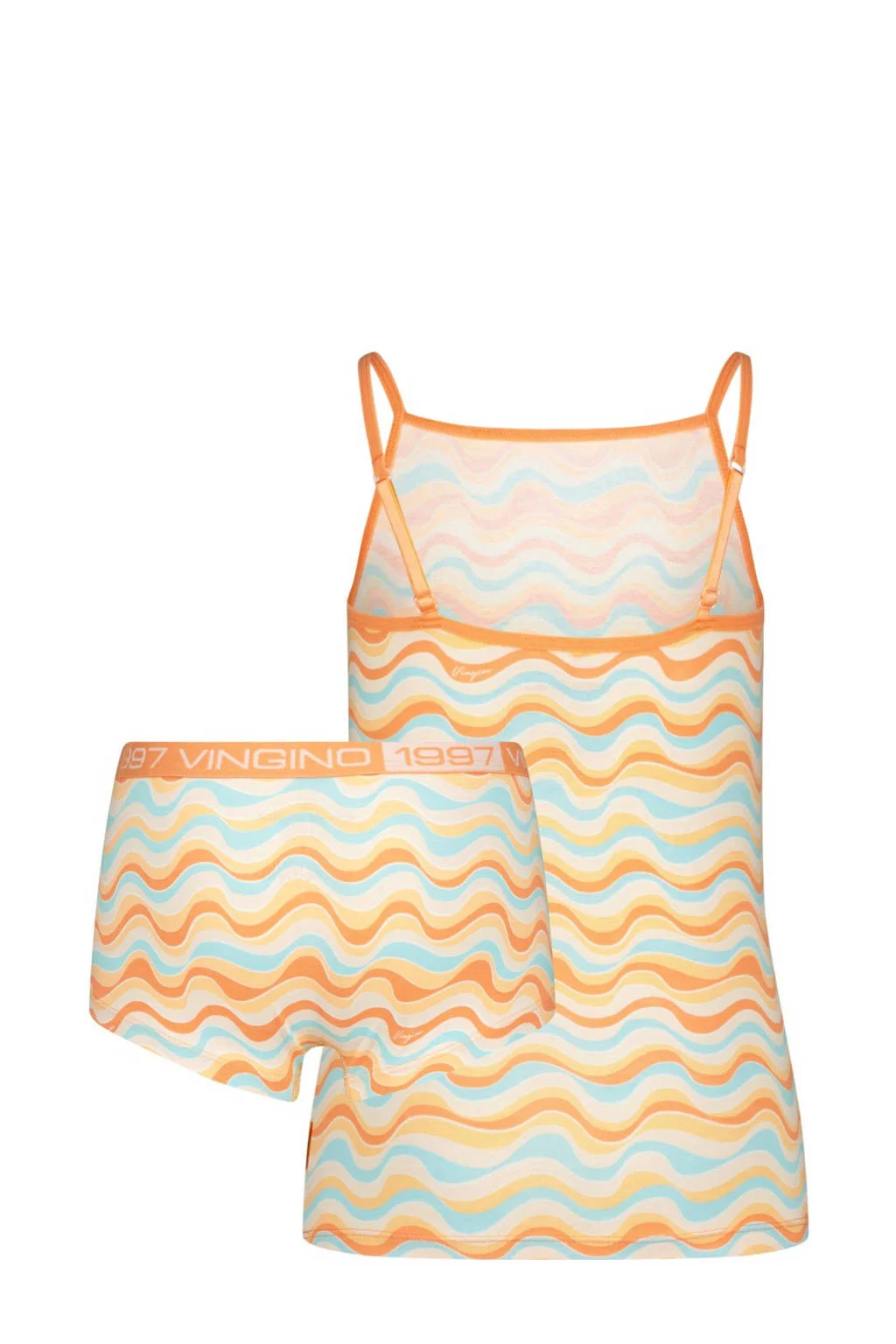singlet + short Zigzag oranje/geel/lichtblauw