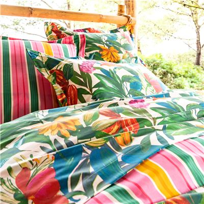 Linge de lit motif fleurs et fruits exotiques - BECQUET CRÉATION