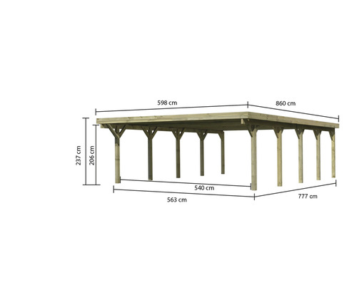 Dubbele carport Karibu Caan 3 variant A 598x860 cm drukgeïmpregneerd