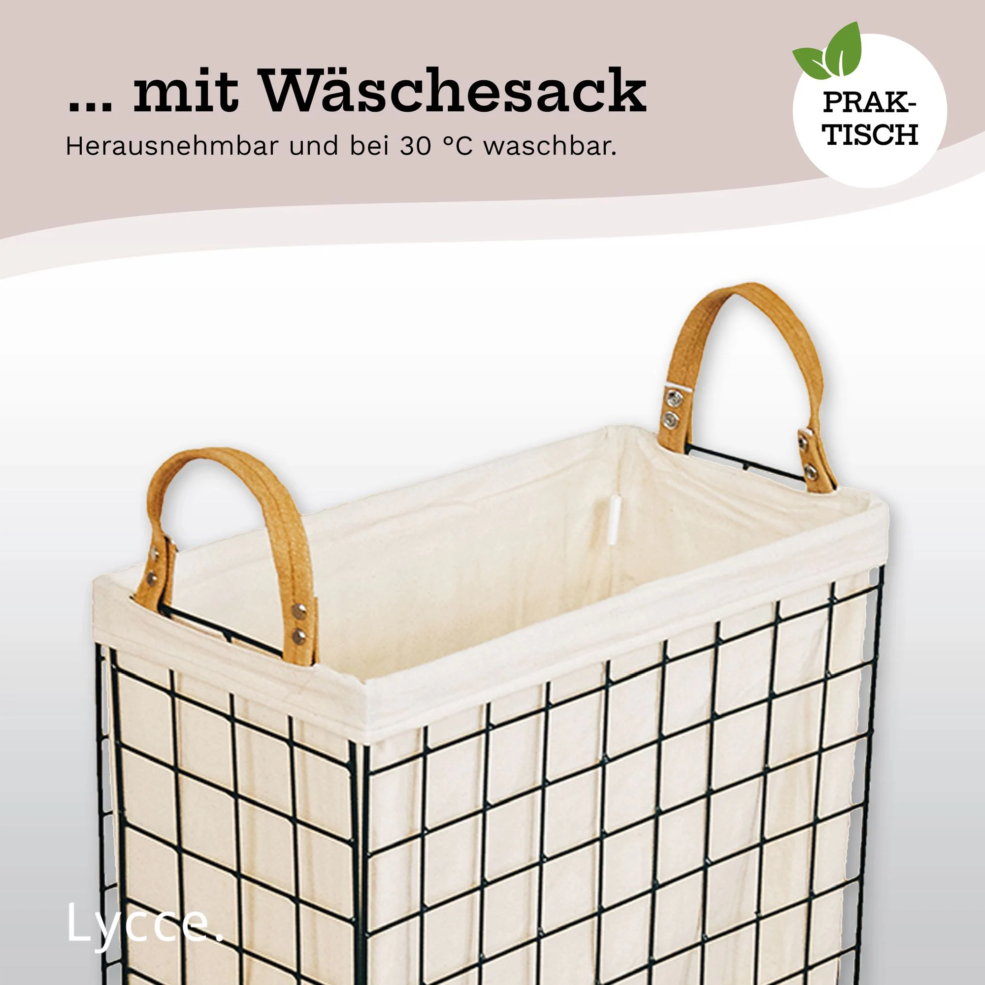 Lycce Nischenwäschekorb 58L aus Metall geflochten, zusammenklappbar