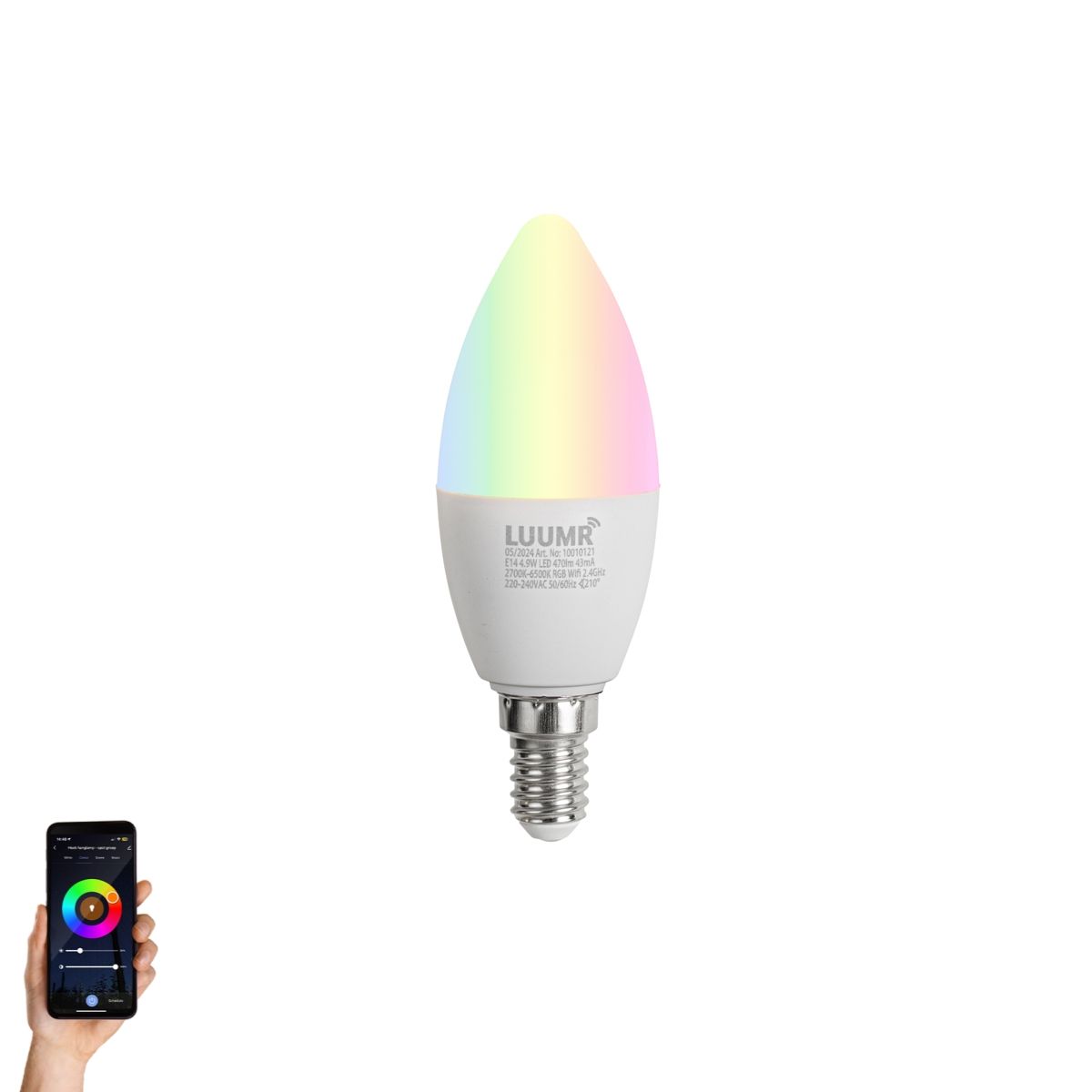 Smart E14 LED lamp C37 opaal RGBW 4.9W 470 lm 2700-6500K