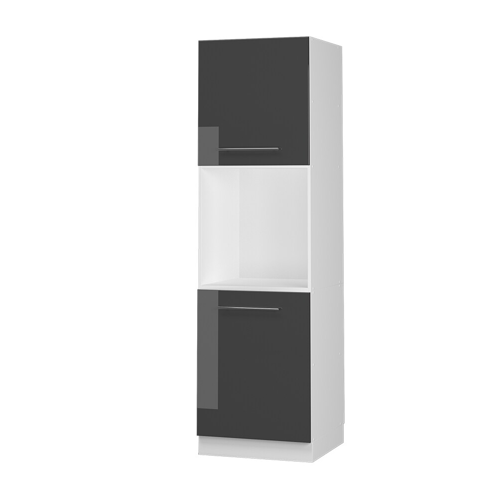 Vicco Herdumbauschrank Küchenschrank Küchenmöbel Fame-Line Weiß Anthrazit 60 cm modern Hochglanz Küche Einbauküche Blende Herdschrank Hochschrank Küchenzeile Drehtür Einlegeboden