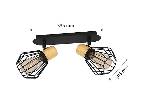 Réglette spot 2 lumières E27 40W Eglo Palmorla noir L.33,5 x L.9cm