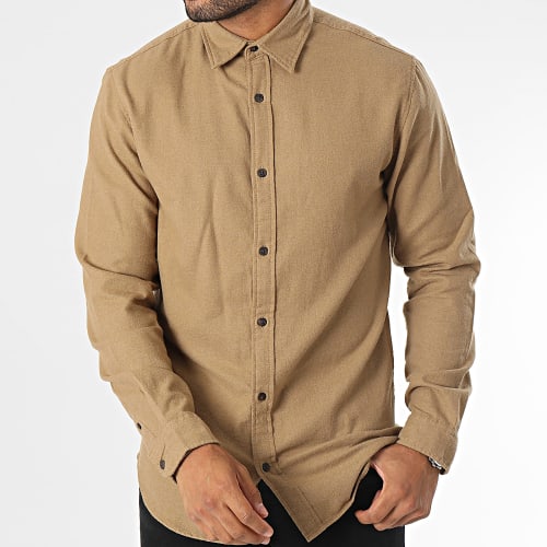 Chemise Manches Longues Plain Fall Solid Beige Foncé