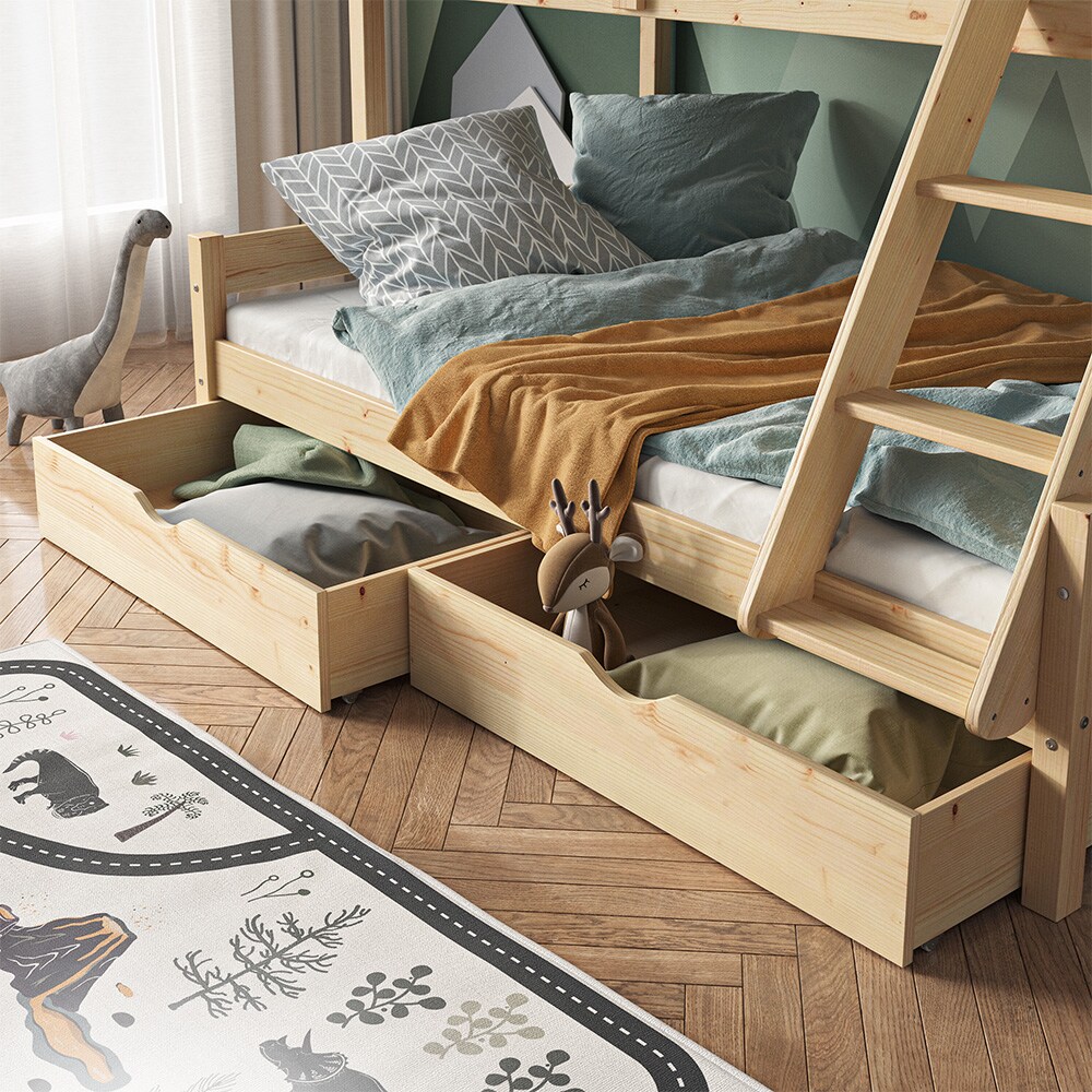VitaliSpa Bettschublade Schubladenbett Aufbewahrung Everest Natur 98x20 modern Rollschublade Kinderzimmer Bett Zubehör Spielzeug Ablage Kiefer Massivholz Kinderbett Spielturmbett