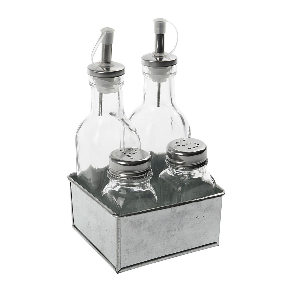 Huilier et vinaigrier en verre et inox 11x24x15cm