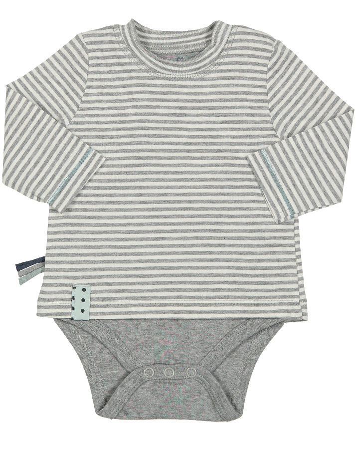 Langarm-Bodyshirt ELYA gestreift in grau melange