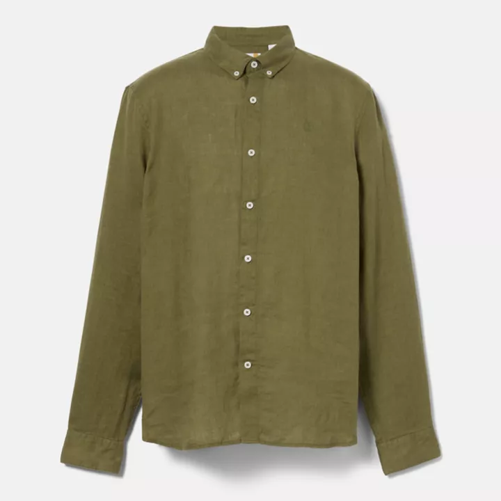 Chemise en lin Mill Brook pour homme en vert foncé