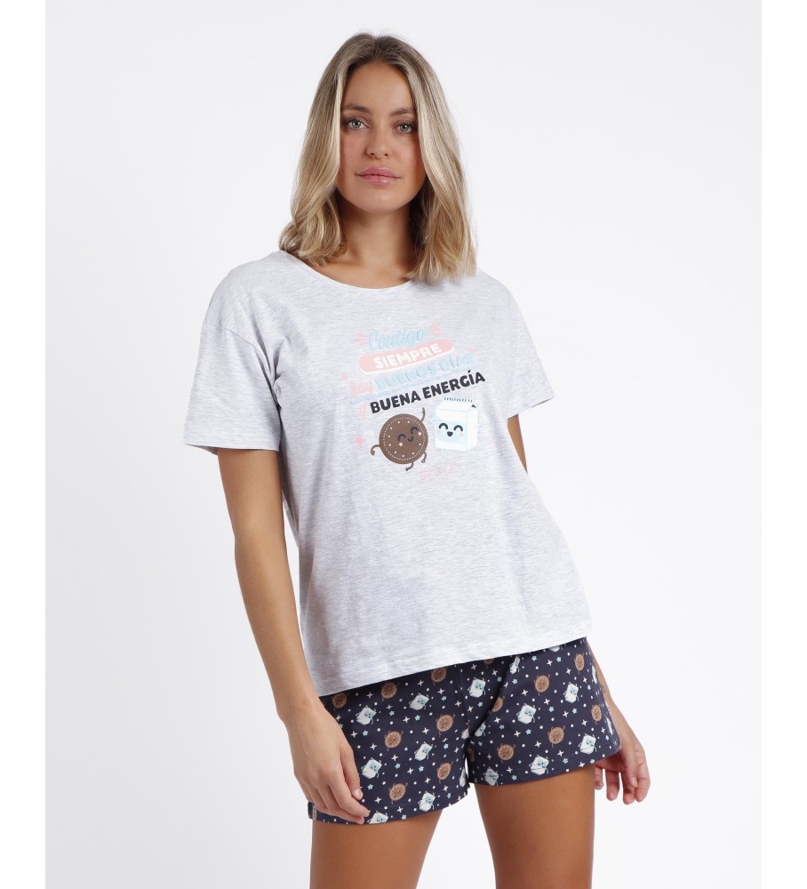 Pijama Aznar Innova manga curta Contigo cinza