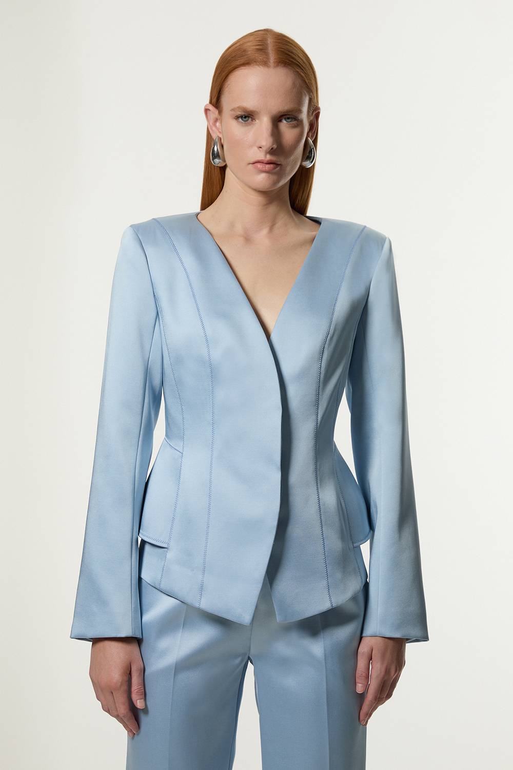 KarenMillen Blazer peplum structuré en satin de viscose avec détails de couture