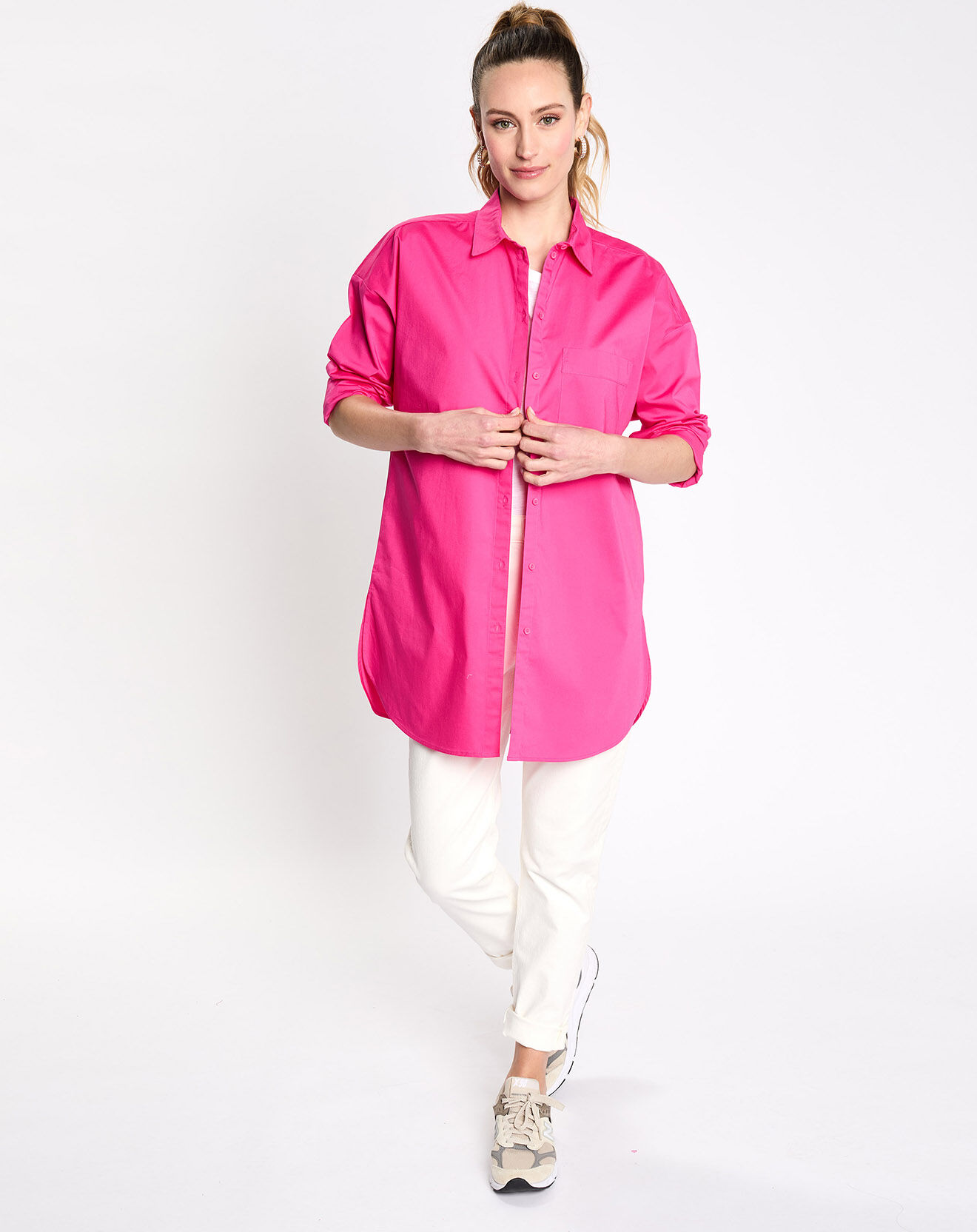 Esprit Chemise manches longues poches oversize rose vif
