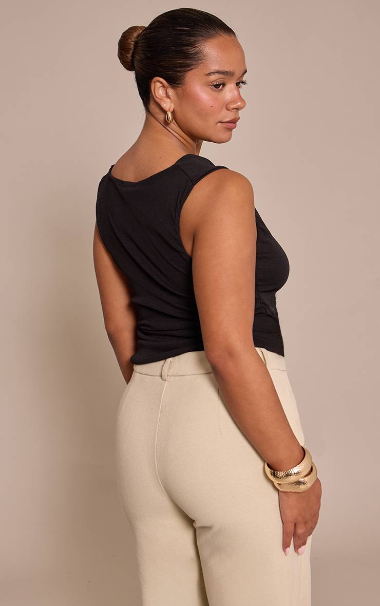 Noir Top Shape Froncé Encolure Asymétrique Pelure D'oignon